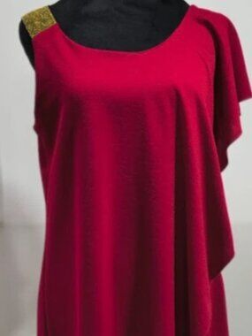 Miss Star - Red Dress Gold One Sided Strap w/ Asymmetric Overlay Women's Size L